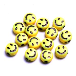 Acril. Cuenta Disco Cara Feliz 6mm Amar/Negro- 195 pzas aprox (25 grms)