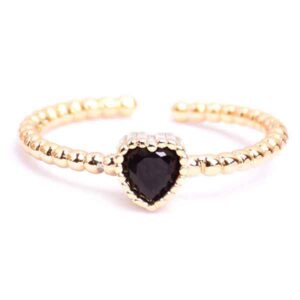 Micropave Anillo Corazon Negro Dorado (1 pza)