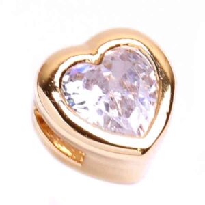 Micropave Cuenta Corazon Zirconia Cristal5mm- Dorado (1 pza)