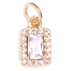 588-02 Micropave Dije Rectangulo Cristal  8mm Dorado (1 pza)