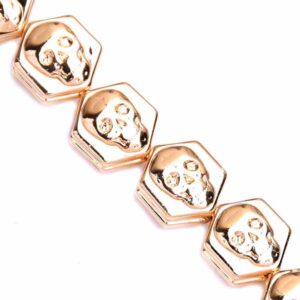 Hematita Hexagono Calavera 10x10mm Dorada 40cm aprox. (1 tira)