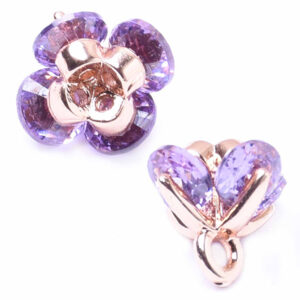 Chapa de Oro Dije Cristal Flor Lila 10mm (1 pza)