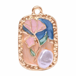 01 Chapa de Oro Dije Rec. Perla/Flor Rosa 23mm (1 pza)