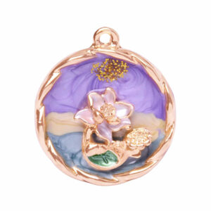 10 Chapa de Oro Dije Circulo Colores/Flor 24mm (1 pza)