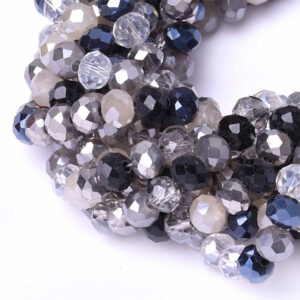 09 Cristal Rondel 4x6mm  Mix Negro/Plata 45cm aprox (1 tira)