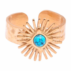 Acero Anillo Howlita Azul Ajustable Dorado (1 pza)