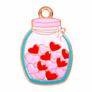Esmalte Dije Frasco Corazones Rojo Rosa 19mm (1 pza)